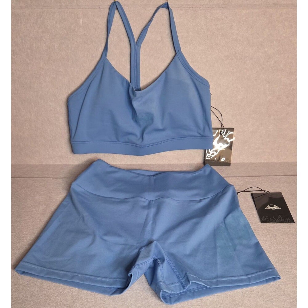 CIVIL REGIME No Tomorrow Women's Large Blue Sports Bra Shorts 2 Piece Set NWT